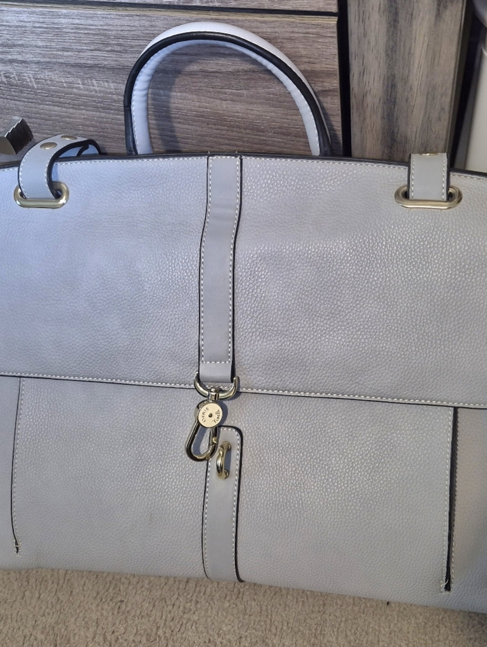 Simply Noelle Light Gray Pebbled Tote with Gold Hardware